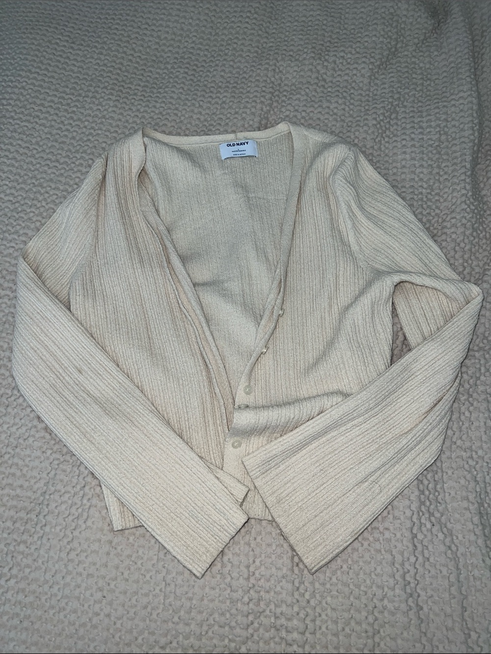Old Navy Light Cream Ribbed V-Neck Button-Up Cardigan